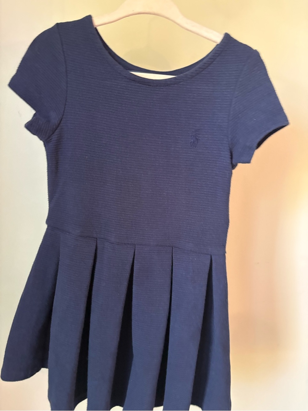 Ralph Lauren Girls' Navy Short Sleeve Pleated Knit Dress